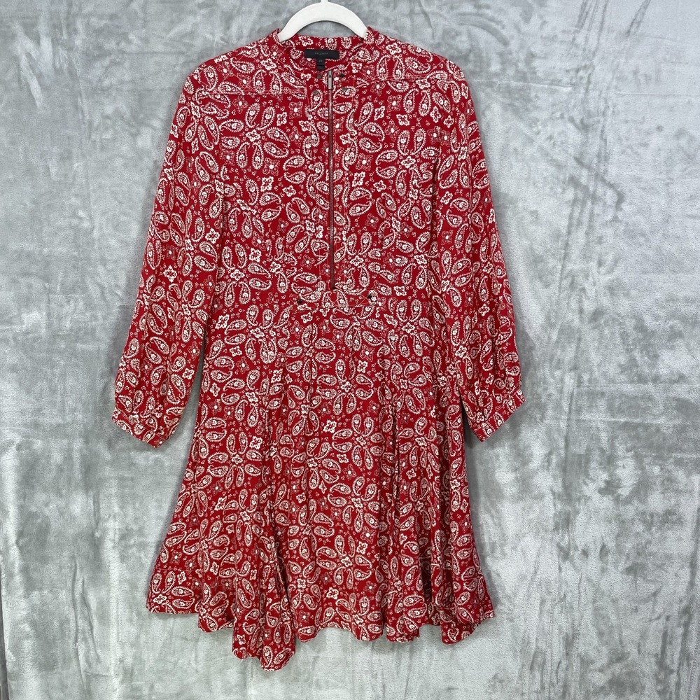 Belstaff Womens Size 42 Dress Viscose Red Long Sleeve Knee Length Zip Front